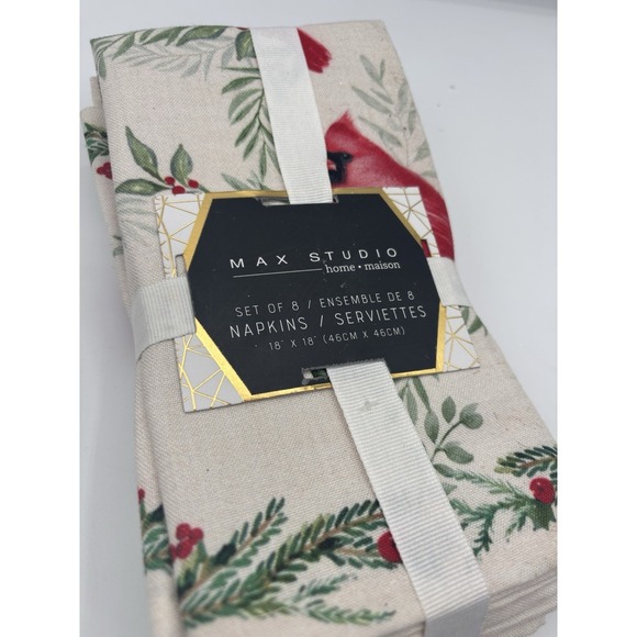Max Studio Set Of 8 Cardinal Bird Napkins Holiday Christmas NWT - Picture 2 of 2